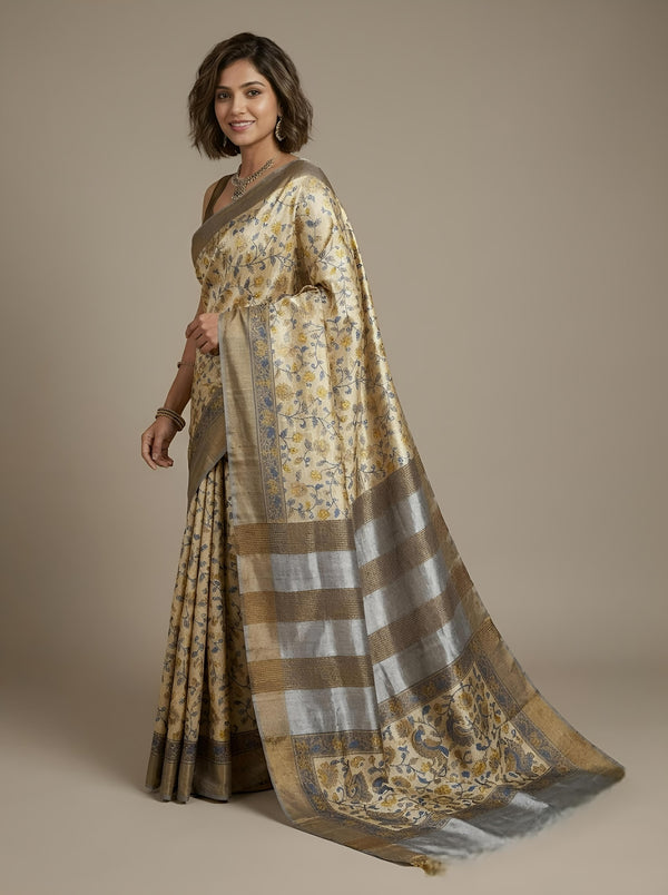 Neetu-Pure Tussar Silk Saree with Zari Border & Traditional Print