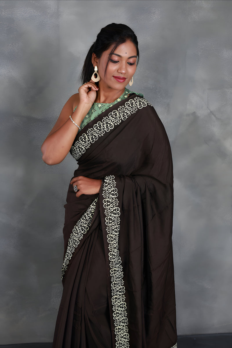 Hand Block Printed Muslin Saree - Mayuri - Thugil