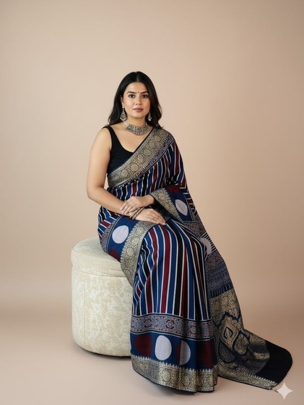 Viji – Dola Modal Silk Ajrakh Elegance Saree - Thugil