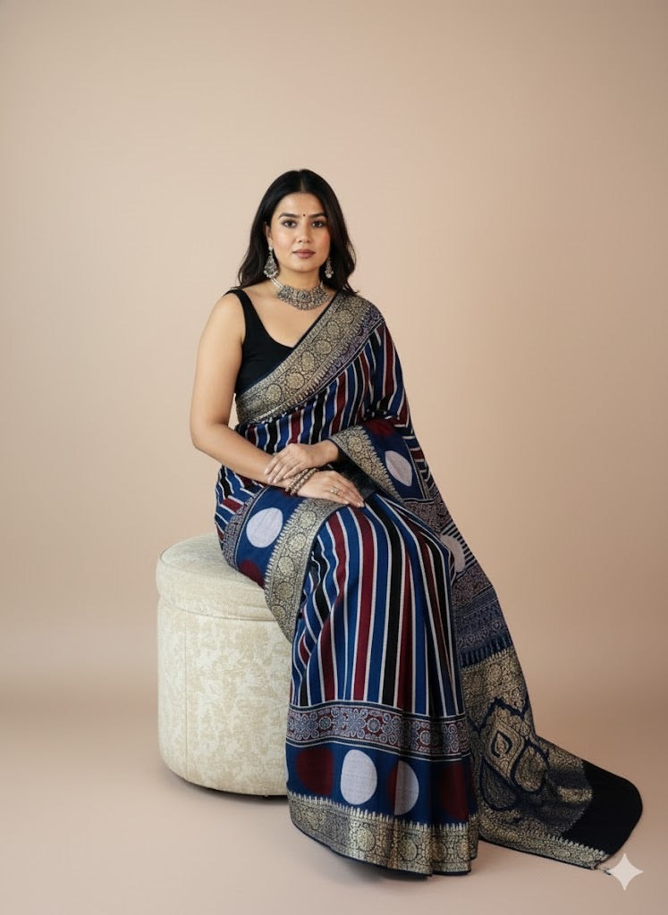 Viji – Dola Modal Silk Ajrakh Elegance Saree - Thugil