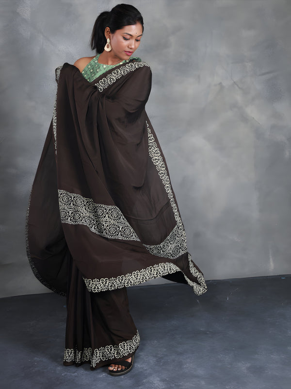 Hand Block Printed Muslin Saree - Mayuri - Thugil
