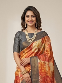 Nayara -Pure Tussar Silk Saree with Zari Border & Traditional Print