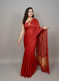 Rudrakshi Modal Silk  Bandhani Saree With Tissue Pallu - Thugil