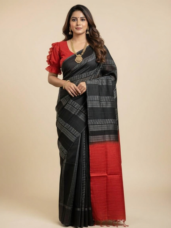 Shreya Semi Tussar Silk Saree with Contrast Pallu - Thugil