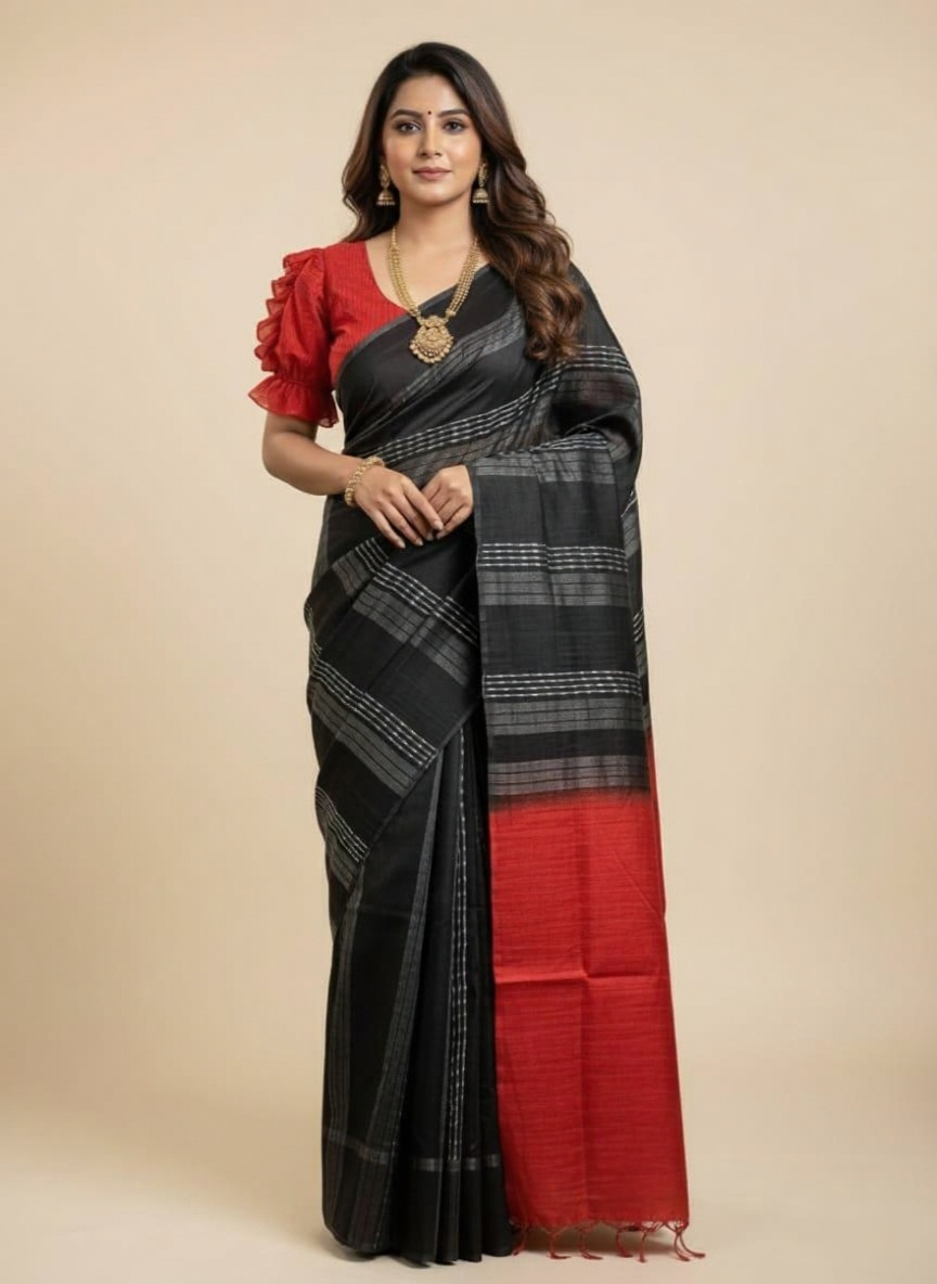 Shreya Semi Tussar Silk Saree with Contrast Pallu - Thugil