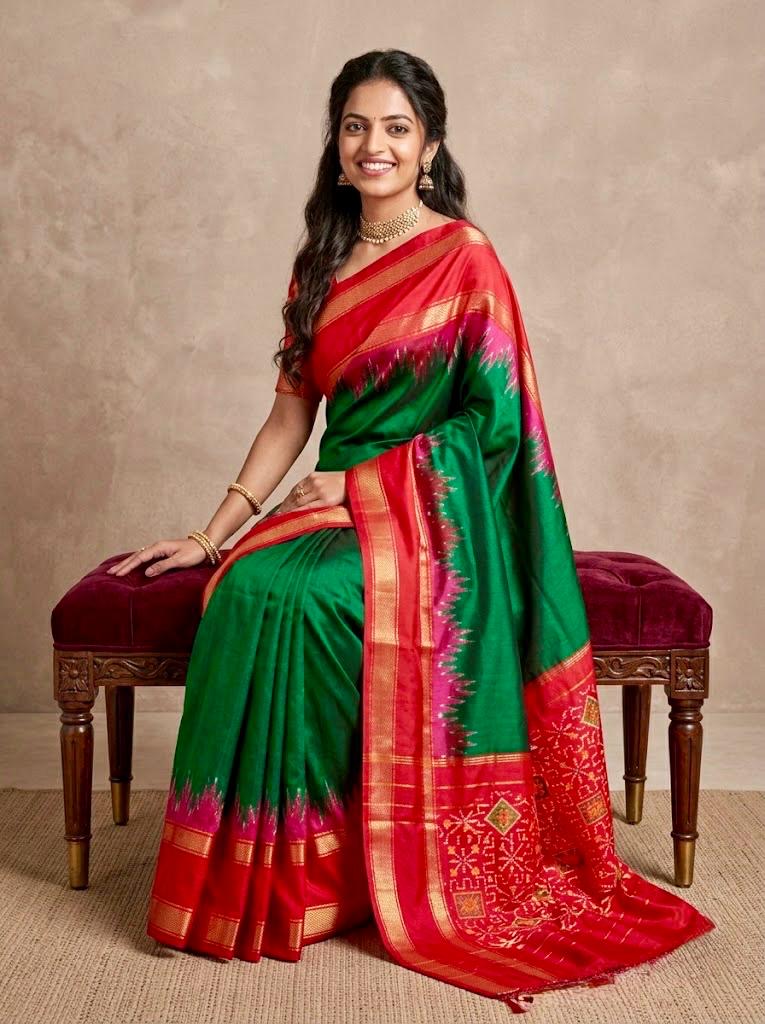 Karthika – Pochampally Double Ikkat Pure Silk Saree (Silk Mark Certified)