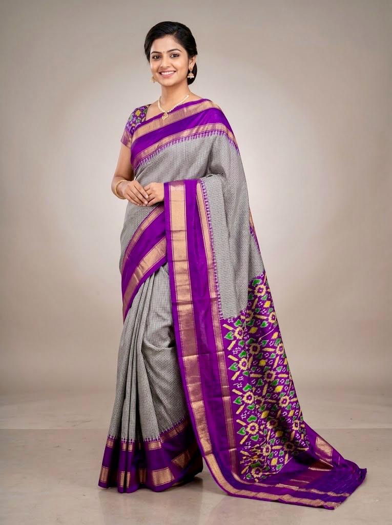 Vinotha– Pochampally Double Ikkat Pure Silk Saree (Silk Mark Certified)