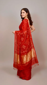 Rudrakshi Modal Silk  Bandhani Saree With Tissue Pallu - Thugil