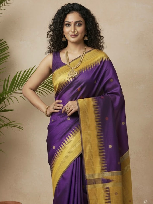 Reena – Royal Purple Raw Silk Saree - Thugil