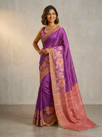 Kanisha-Pure Tussar Silk Saree with Zari Border & Traditional Print