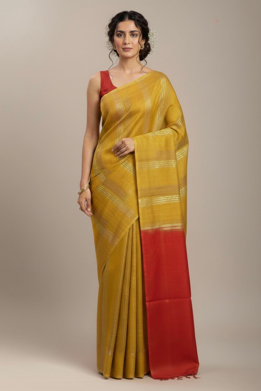 Advika - Premium Semi Tussar Silk Saree - Thugil