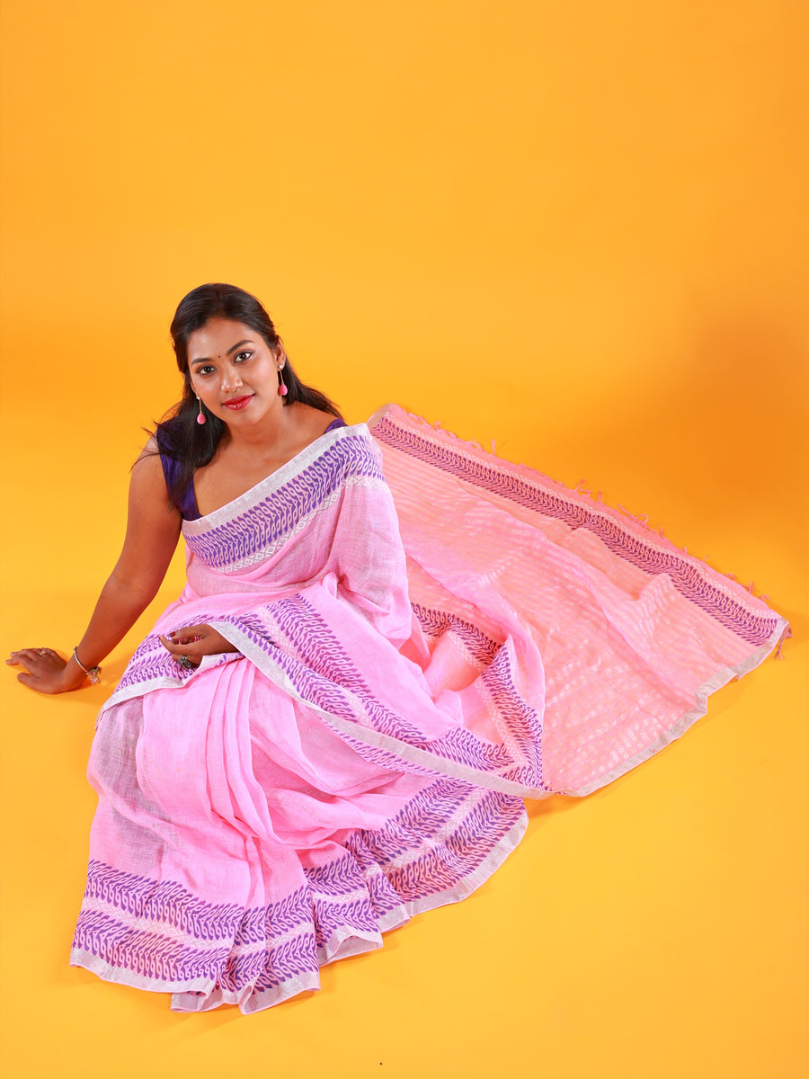 Pure Linen Saree- Gulaab - Thugil