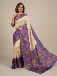 Sheedh-Pure Tussar Silk Saree with Zari Border & Traditional Print