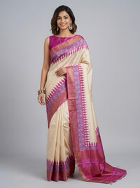 Muniya-Pure  Tussar Silk Saree with Zari Border & Traditional Print