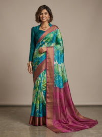 Geetanjali -Pure Tussar Silk Saree with Zari Border & Traditional Print