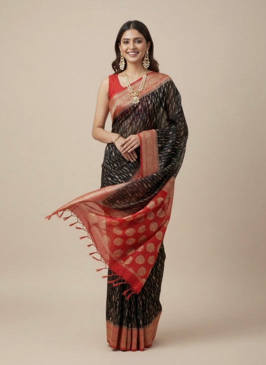 Priya Banarasi Katan Georgette Saree with Pure Silver Zari