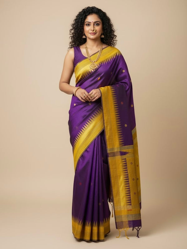 Reena – Royal Purple Raw Silk Saree - Thugil