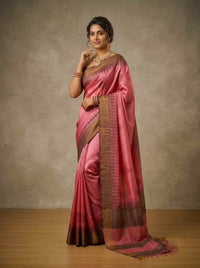 Raina -Pure Tussar Silk Saree with Zari Border & Traditional Print