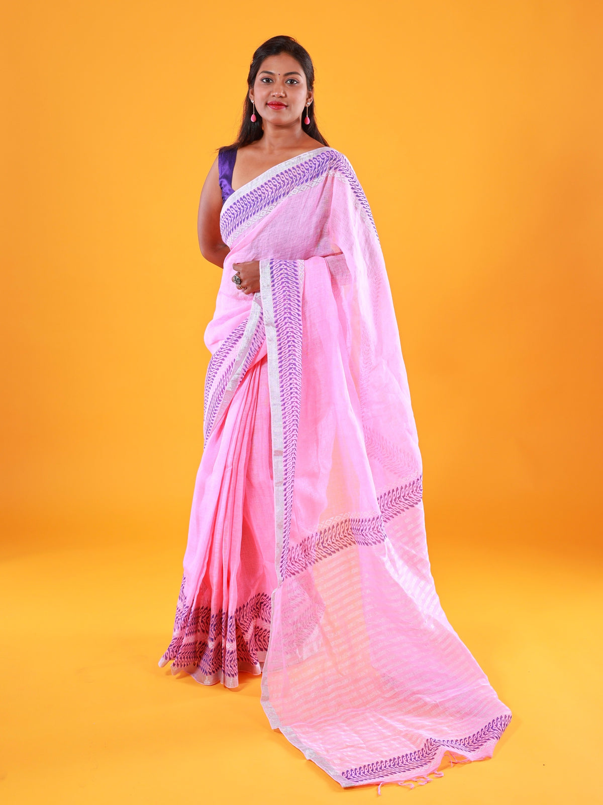Pure Linen Saree- Gulaab - Thugil