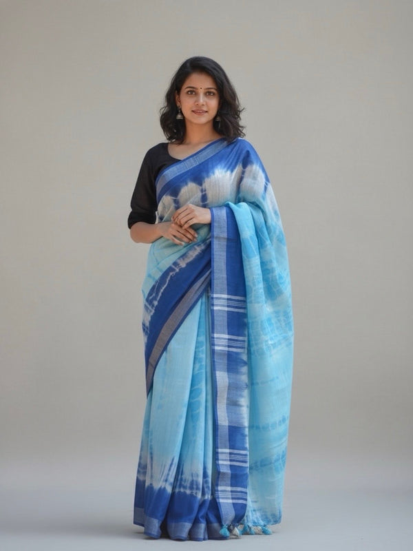 Varna Semi Linen Shibori Saree - Thugil