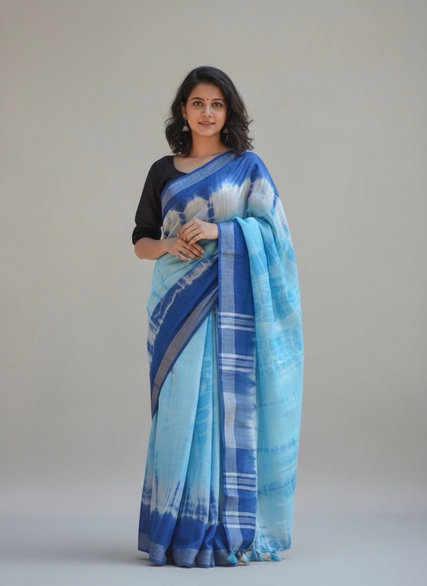 Varna Semi Linen Shibori Saree - Thugil