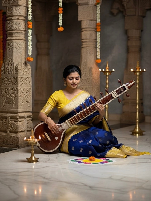 Varnika – Royal Blue Banarasi Katan Silk Saree with Contrast Minakari Border - Thugil