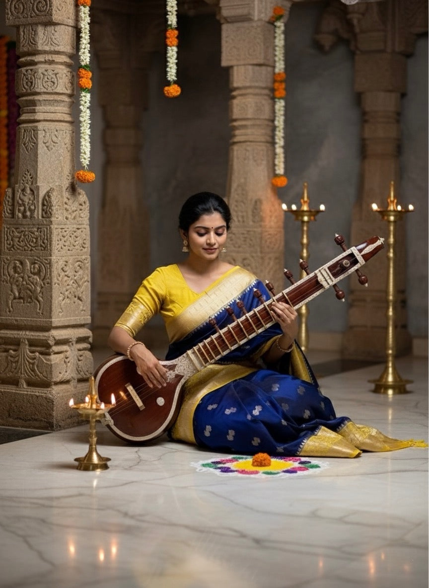 Varnika – Royal Blue Banarasi Katan Silk Saree with Contrast Minakari Border - Thugil