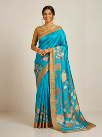 Nikita -Pure Tussar Silk Saree with Zari Border & Traditional Print