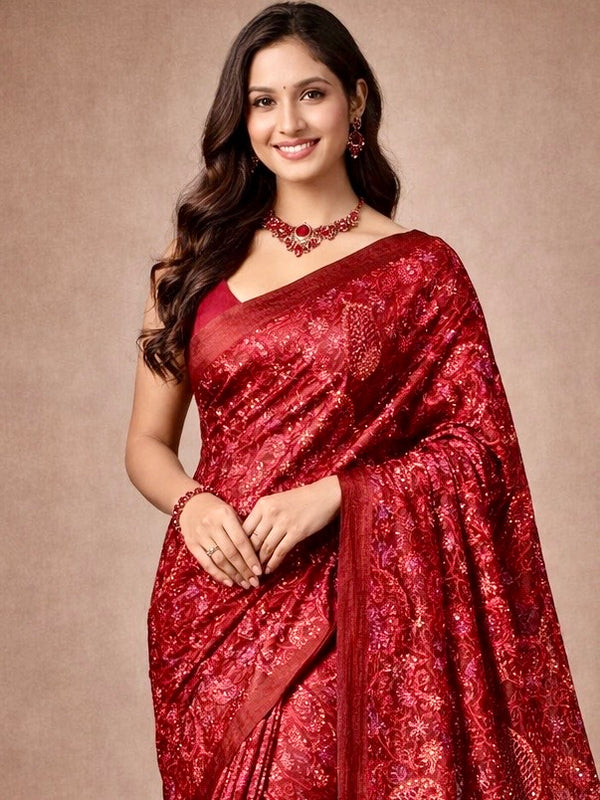 Vennila-Semi Tussar Chikankari Cutwork Saree