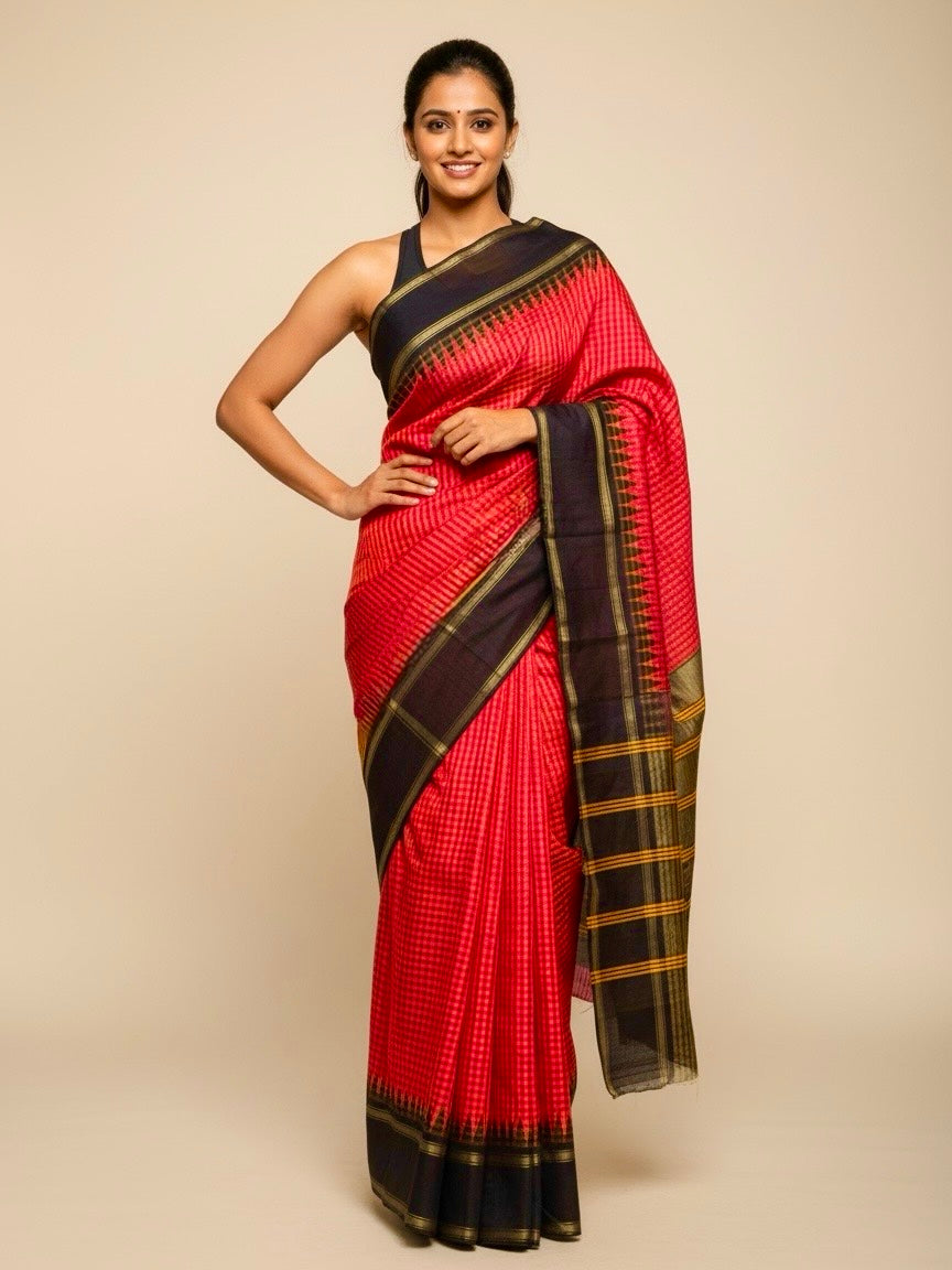 Meenakshi – Silkmark Certified Raw Silk Saree with Dual Temple Border
