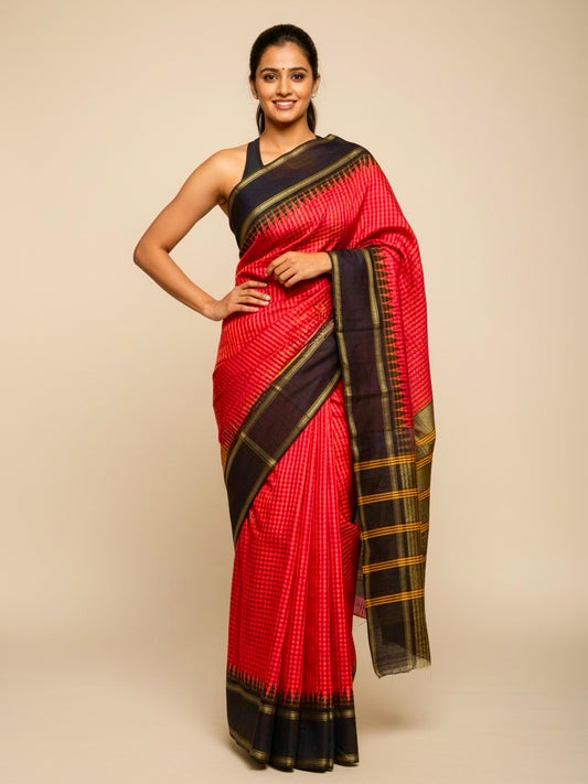 Meenakshi – Silkmark Certified Raw Silk Saree with Dual Temple Border