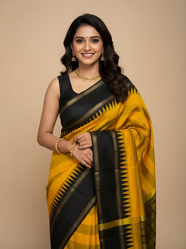 Biju Raw Silk Temple Border Saree