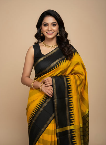 Biju Raw Silk Temple Border Saree