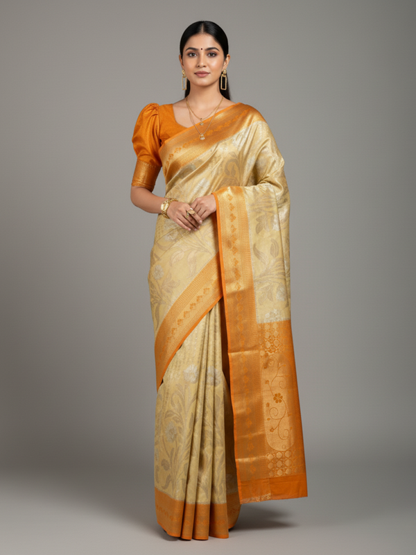 Ananya Banarasi Soft Warm Silk Saree with Zari Jaal Work - Thugil