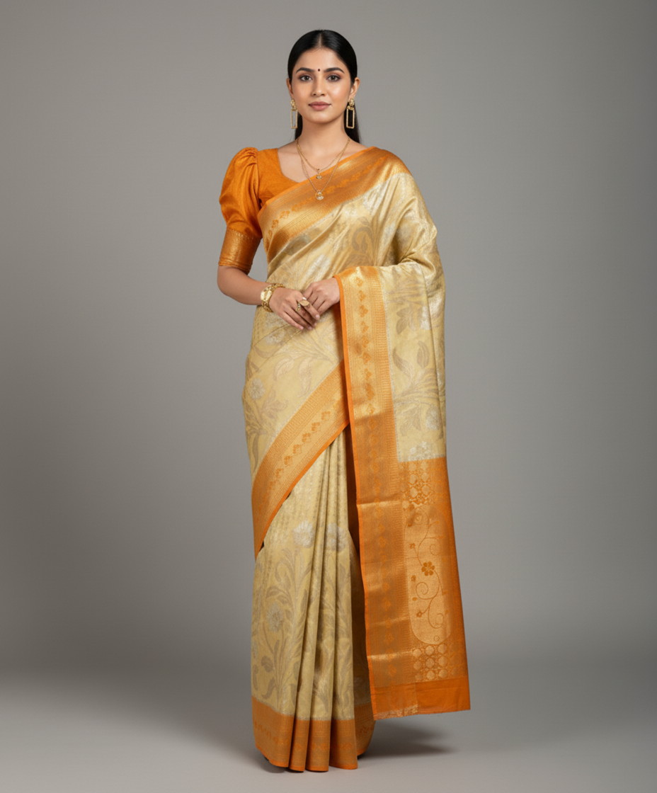 Ananya Banarasi Soft Warm Silk Saree with Zari Jaal Work - Thugil