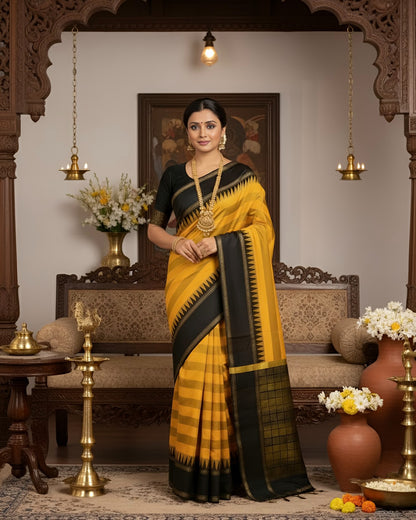 Biju Raw Silk Temple Border Saree