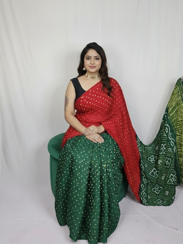 Namitha – Pure Modal Silk Dual-Tone Bandhini Saree with Tissue Pallu - Thugil
