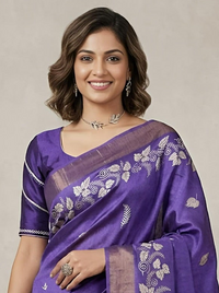 Jaazhi-Pure Tussar Silk Saree with Zari Border & Traditional Print