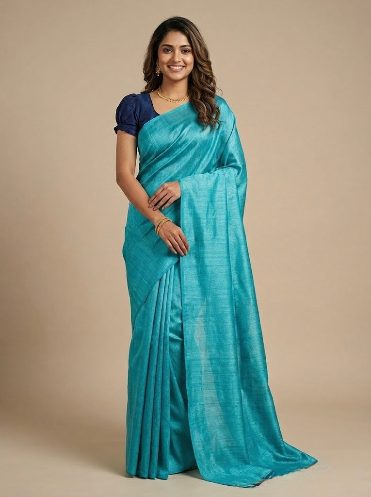 Yamuna– Pure Plain Tussar Ghicha Silk Saree (Silkmark Certified)