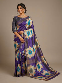 Maegni -Pure Tussar Silk Saree with Zari Border & Traditional Print