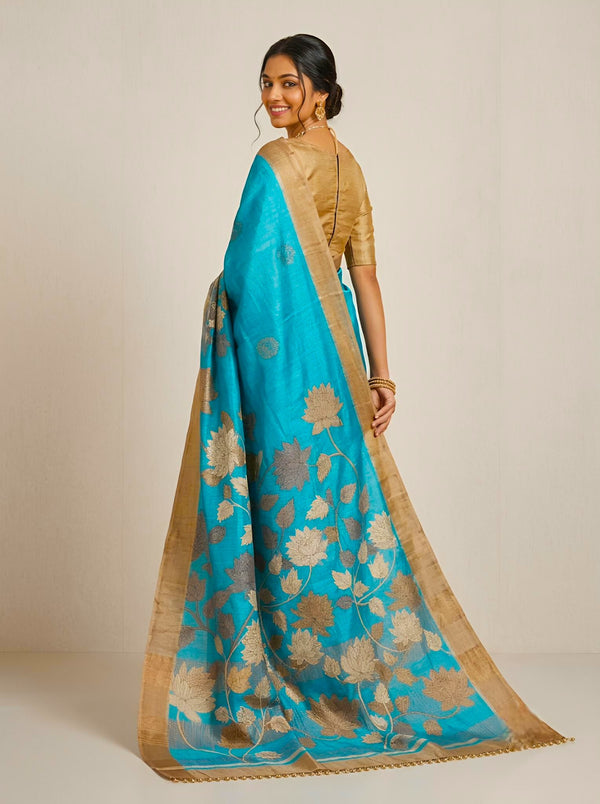 Nikita -Pure Tussar Silk Saree with Zari Border & Traditional Print