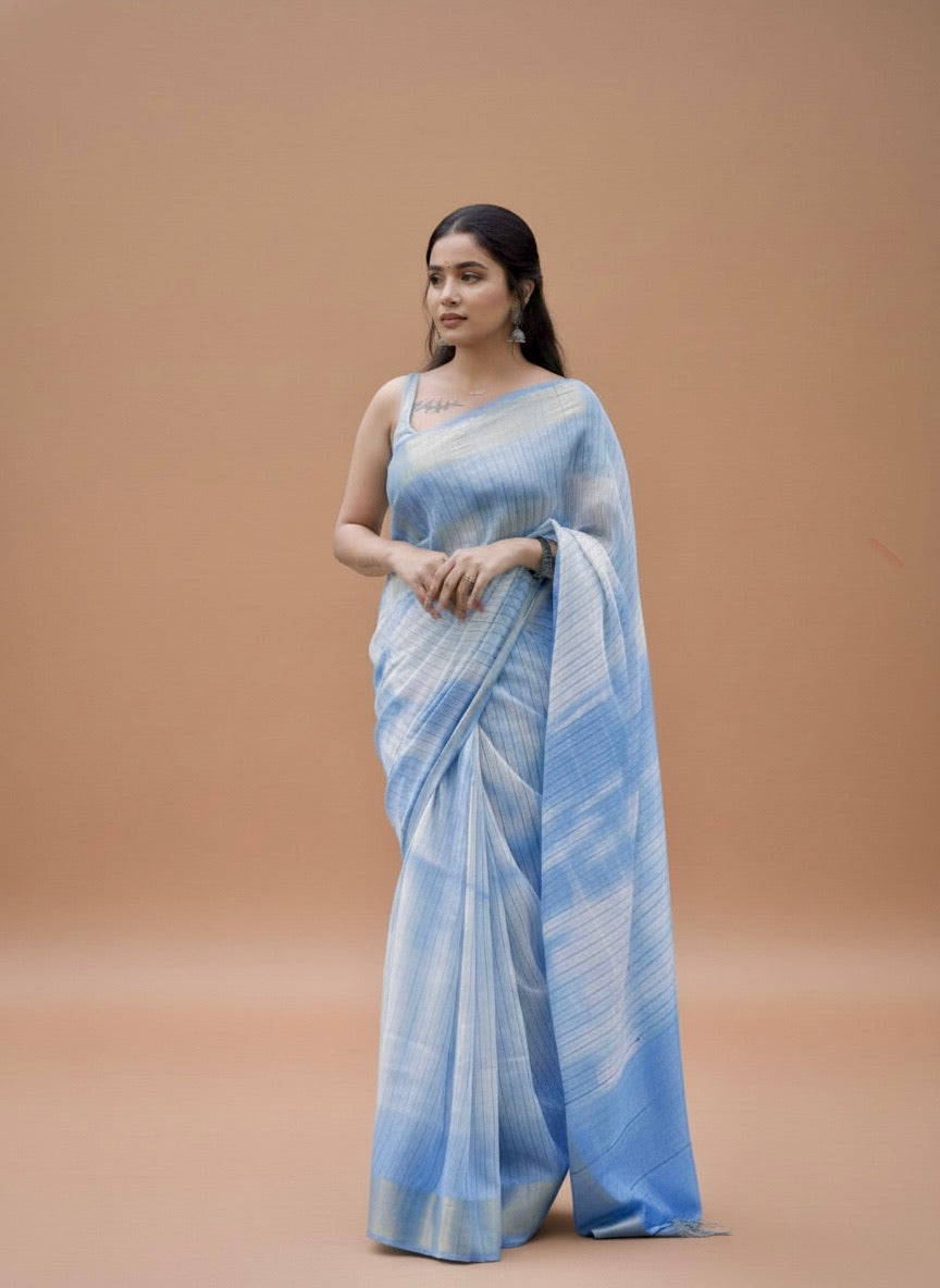 Lavanya Semi Linen Shibori Saree - Thugil