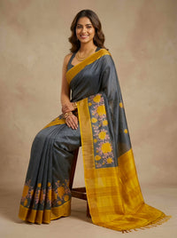 Bahana-Pure Tussar Silk Saree with Zari Border & Traditional Print