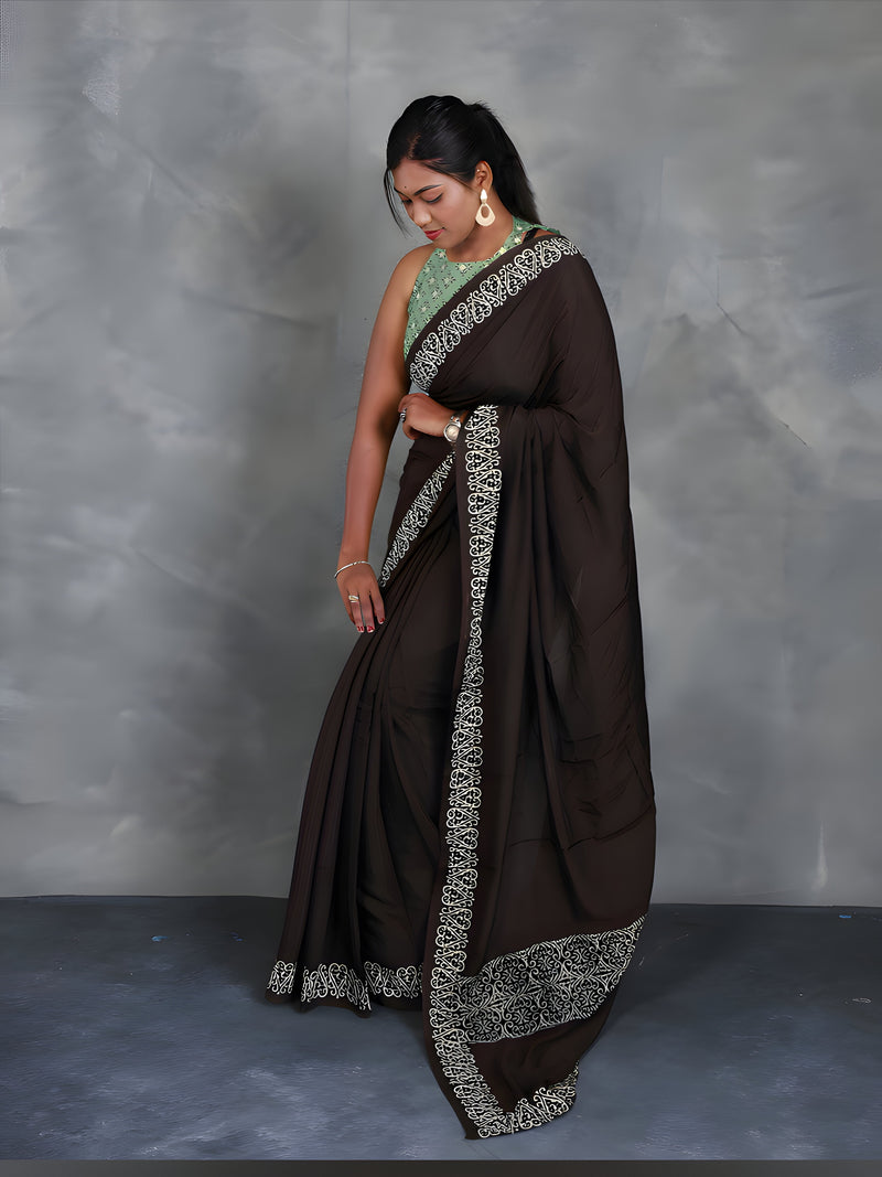 Hand Block Printed Muslin Saree - Mayuri - Thugil