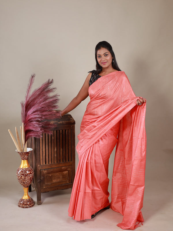 Semi Tussar Saree - Peach - Thugil
