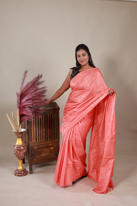 Semi Tussar Saree - Peach - Thugil