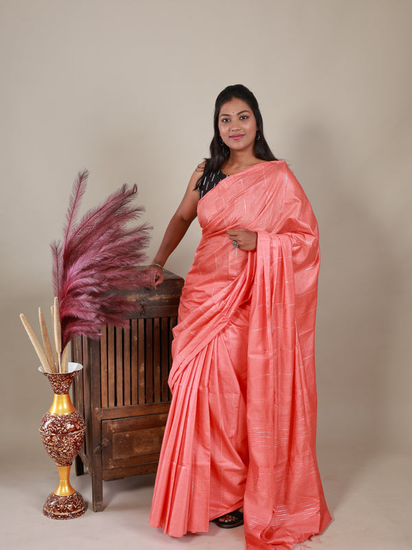 Semi Tussar Saree - Peach - Thugil