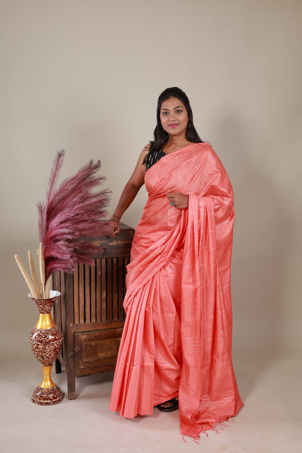 Semi Tussar Saree - Peach - Thugil