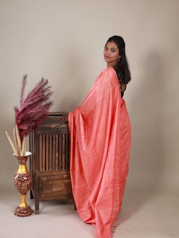 Semi Tussar Saree - Peach - Thugil