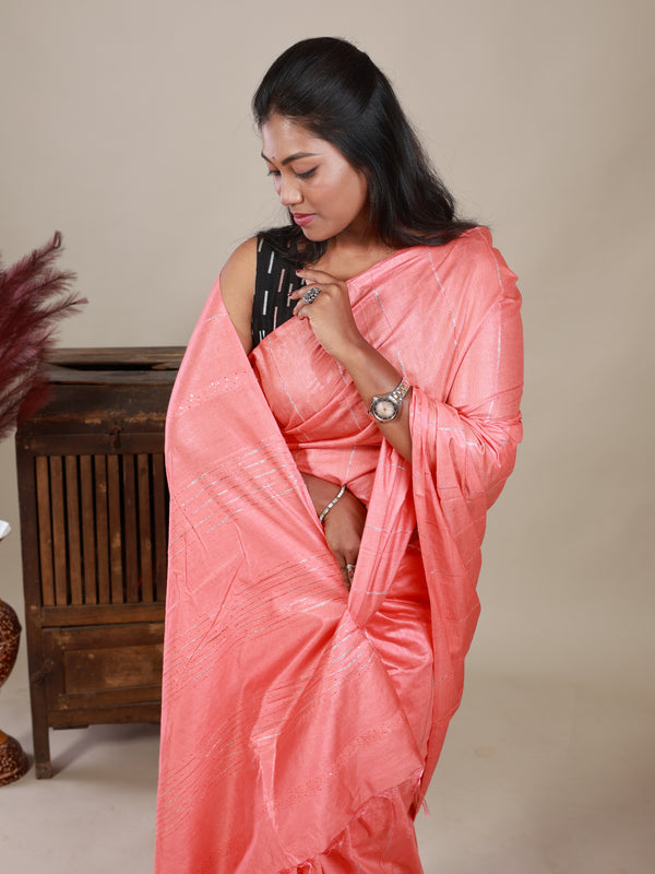Semi Tussar Saree - Peach - Thugil
